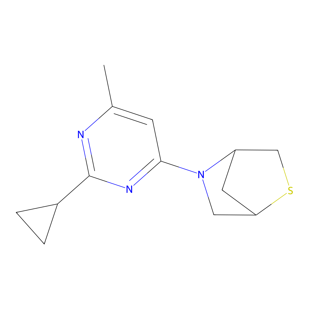 5-(2-Cyclopropyl-6-methylpyrimidin-4-yl)-2-thia-5-azabicyclo[2.2.1]heptane molecular structure, CAS 2097891-59-1