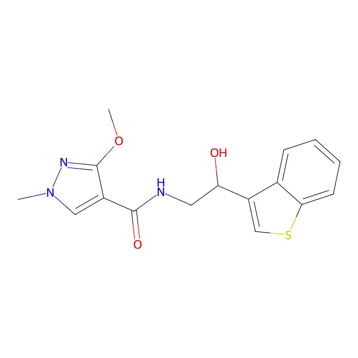 N-(2-(benzo[b]thiophen-3-yl)-2-hydroxyethyl)-3-methoxy-1-methyl-1H-pyrazole-4-carboxamide molecular structure, CAS 2097891-60-4