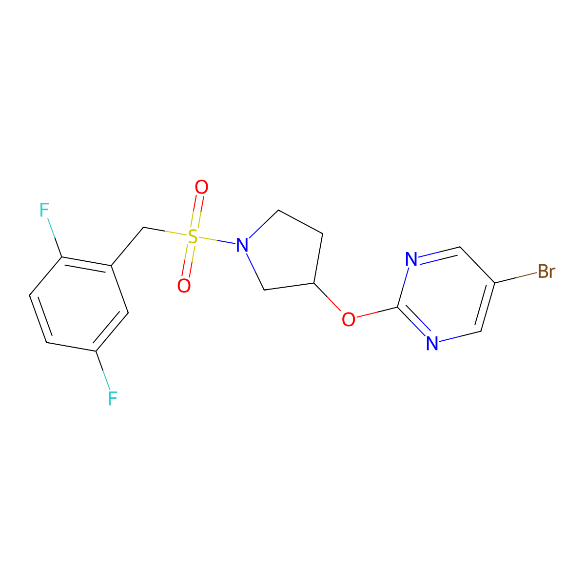 5-Bromo-2-({1-[(2,5-difluorophenyl)methanesulfonyl]pyrrolidin-3-yl}oxy)pyrimidine molecular structure, CAS 2097891-62-6