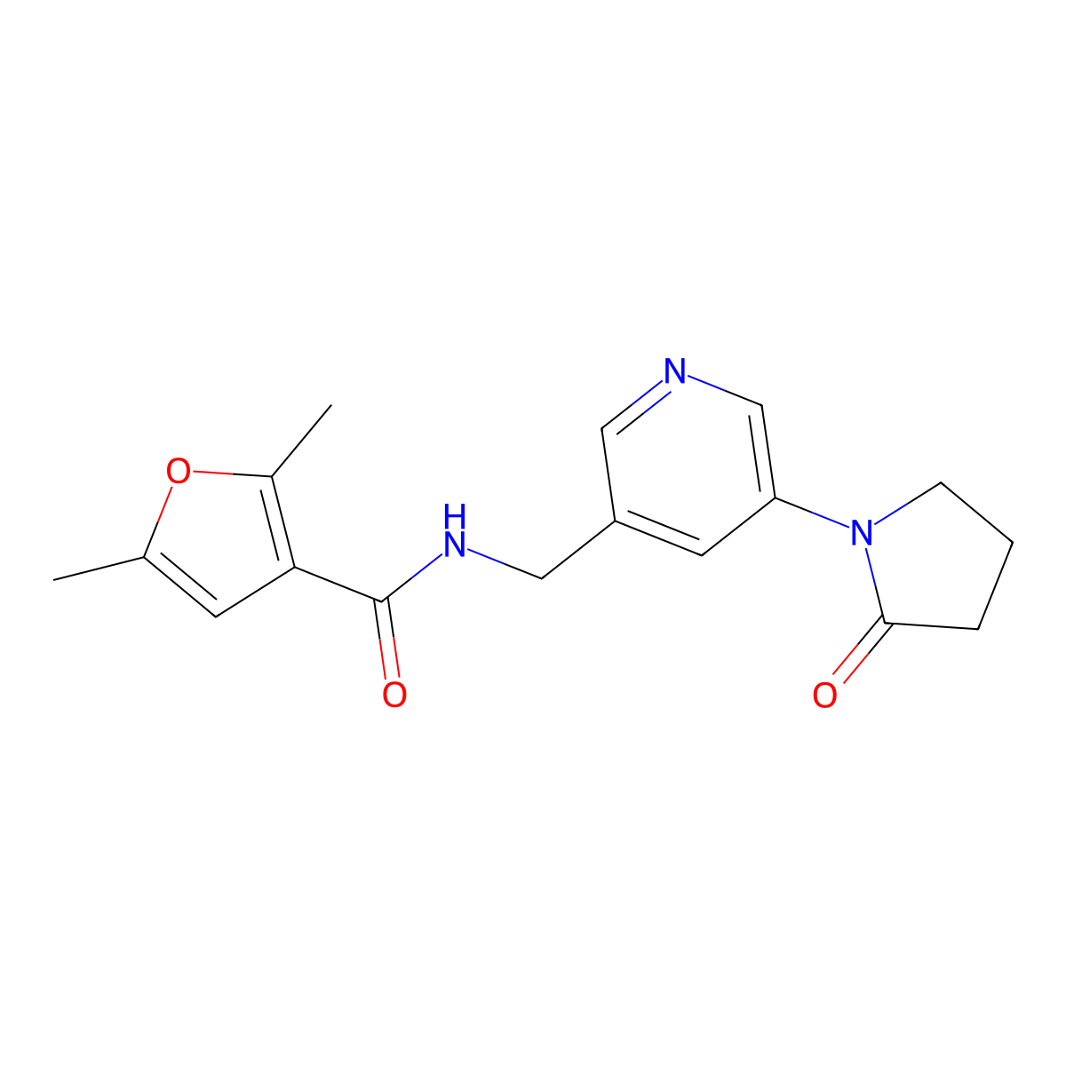 2,5-dimethyl-N-{[5-(2-oxopyrrolidin-1-yl)pyridin-3-yl]methyl}furan-3-carboxamide molecular structure, CAS 2097891-70-6