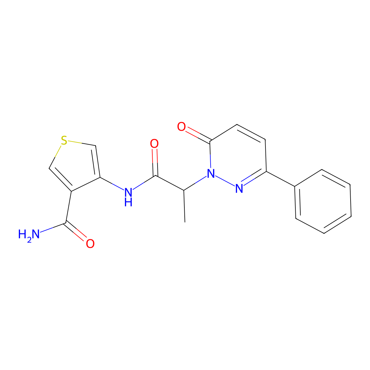 4-[2-(6-Oxo-3-phenyl-1,6-dihydropyridazin-1-yl)propanamido]thiophene-3-carboxamide molecular structure, CAS 2097891-73-9