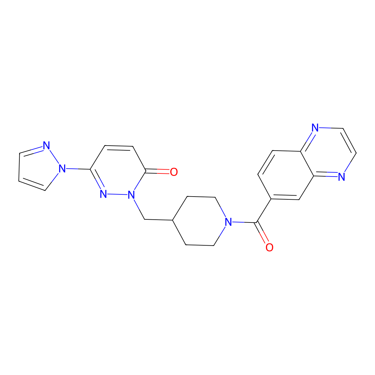 6-(1H-pyrazol-1-yl)-2-{[1-(quinoxaline-6-carbonyl)piperidin-4-yl]methyl}-2,3-dihydropyridazin-3-one molecular structure, CAS 2097891-82-0