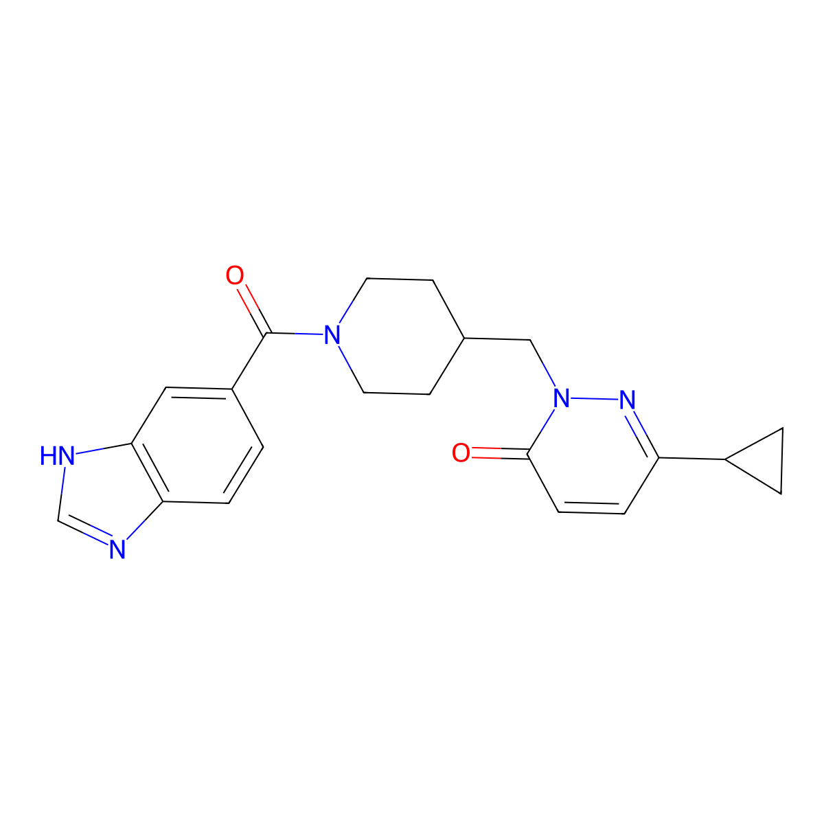 2-{[1-(1H-1,3-benzodiazole-5-carbonyl)piperidin-4-yl]methyl}-6-cyclopropyl-2,3-dihydropyridazin-3-one molecular structure, CAS 2097891-89-7