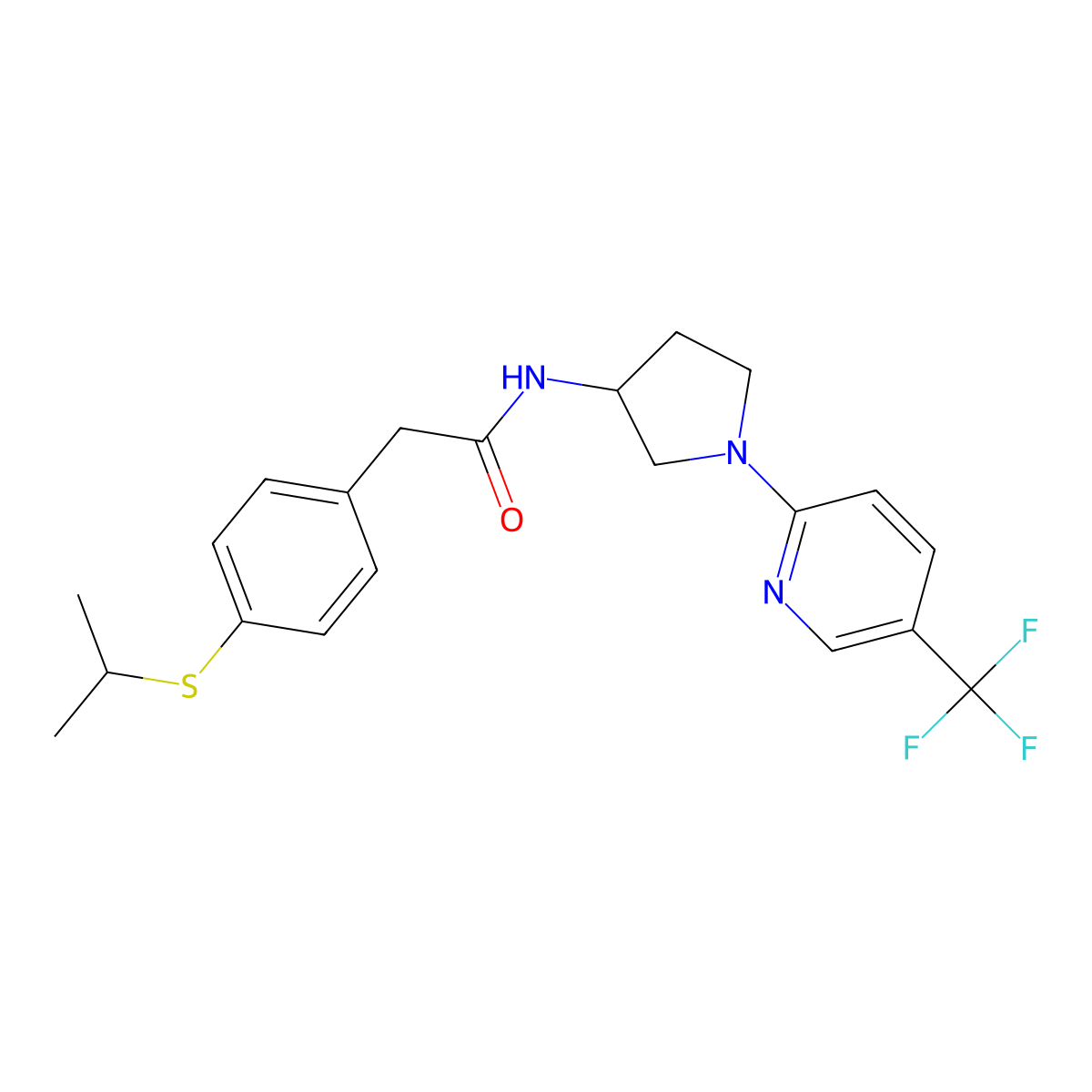 2-(4-(isopropylthio)phenyl)-N-(1-(5-(trifluoromethyl)pyridin-2-yl)pyrrolidin-3-yl)acetamide molecular structure, CAS 2097891-95-5