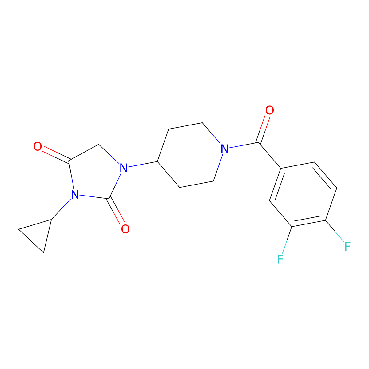 3-Cyclopropyl-1-[1-(3,4-difluorobenzoyl)piperidin-4-yl]imidazolidine-2,4-dione molecular structure, CAS 2097891-98-8
