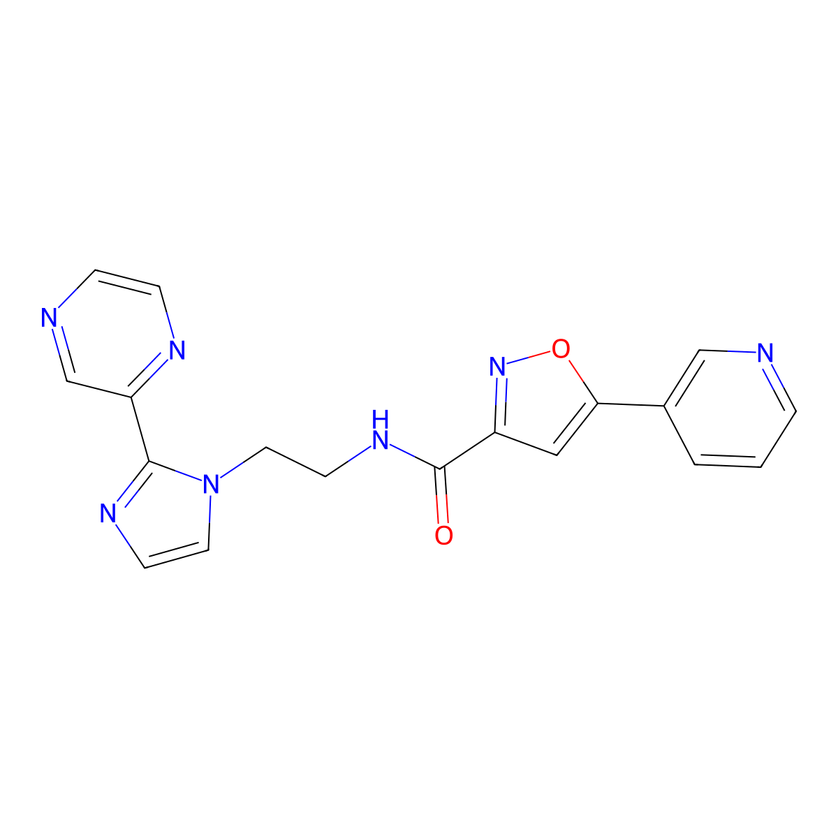 N-{2-[2-(pyrazin-2-yl)-1H-imidazol-1-yl]ethyl}-5-(pyridin-3-yl)-1,2-oxazole-3-carboxamide molecular structure, CAS 2097892-02-7