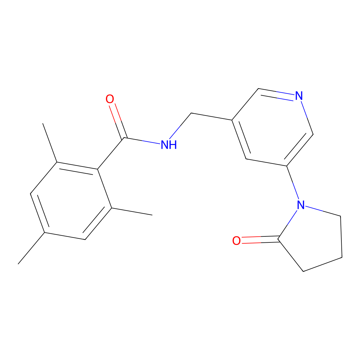 2,4,6-trimethyl-N-{[5-(2-oxopyrrolidin-1-yl)pyridin-3-yl]methyl}benzamide molecular structure, CAS 2097892-07-2