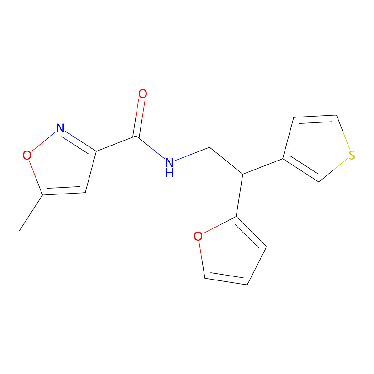 N-(2-(furan-2-yl)-2-(thiophen-3-yl)ethyl)-5-methylisoxazole-3-carboxamide molecular structure, CAS 2097892-12-9