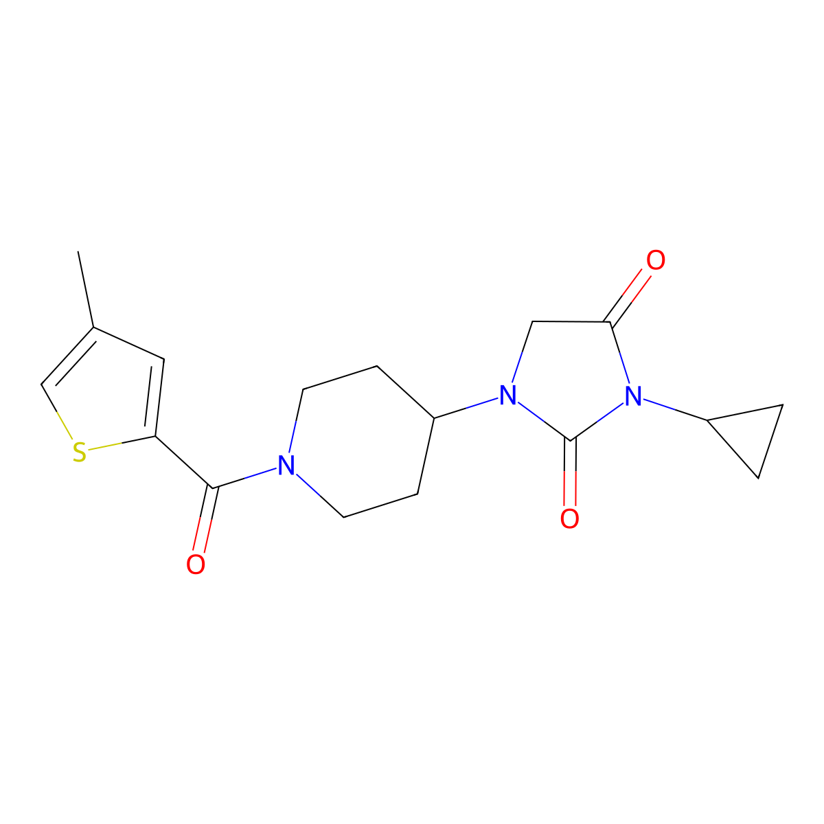 3-Cyclopropyl-1-[1-(4-methylthiophene-2-carbonyl)piperidin-4-yl]imidazolidine-2,4-dione molecular structure, CAS 2097892-17-4