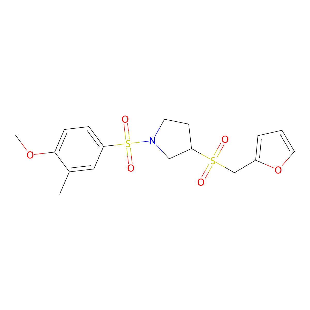 3-[(Furan-2-yl)methanesulfonyl]-1-(4-methoxy-3-methylbenzenesulfonyl)pyrrolidine molecular structure, CAS 2097892-18-5