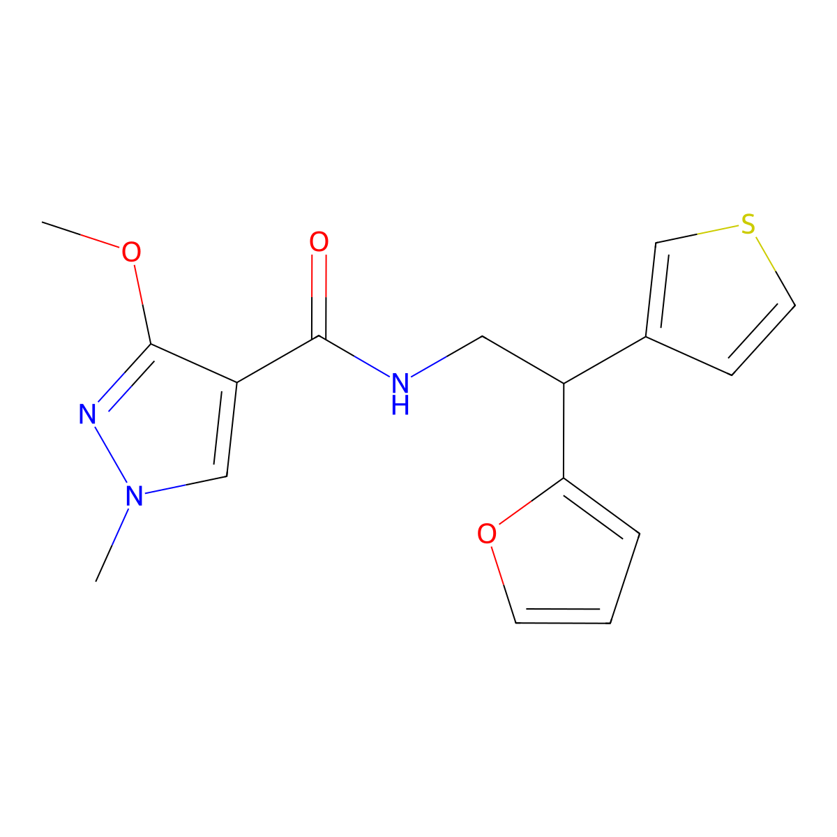 N-[2-(furan-2-yl)-2-(thiophen-3-yl)ethyl]-3-methoxy-1-methyl-1H-pyrazole-4-carboxamide molecular structure, CAS 2097892-25-4
