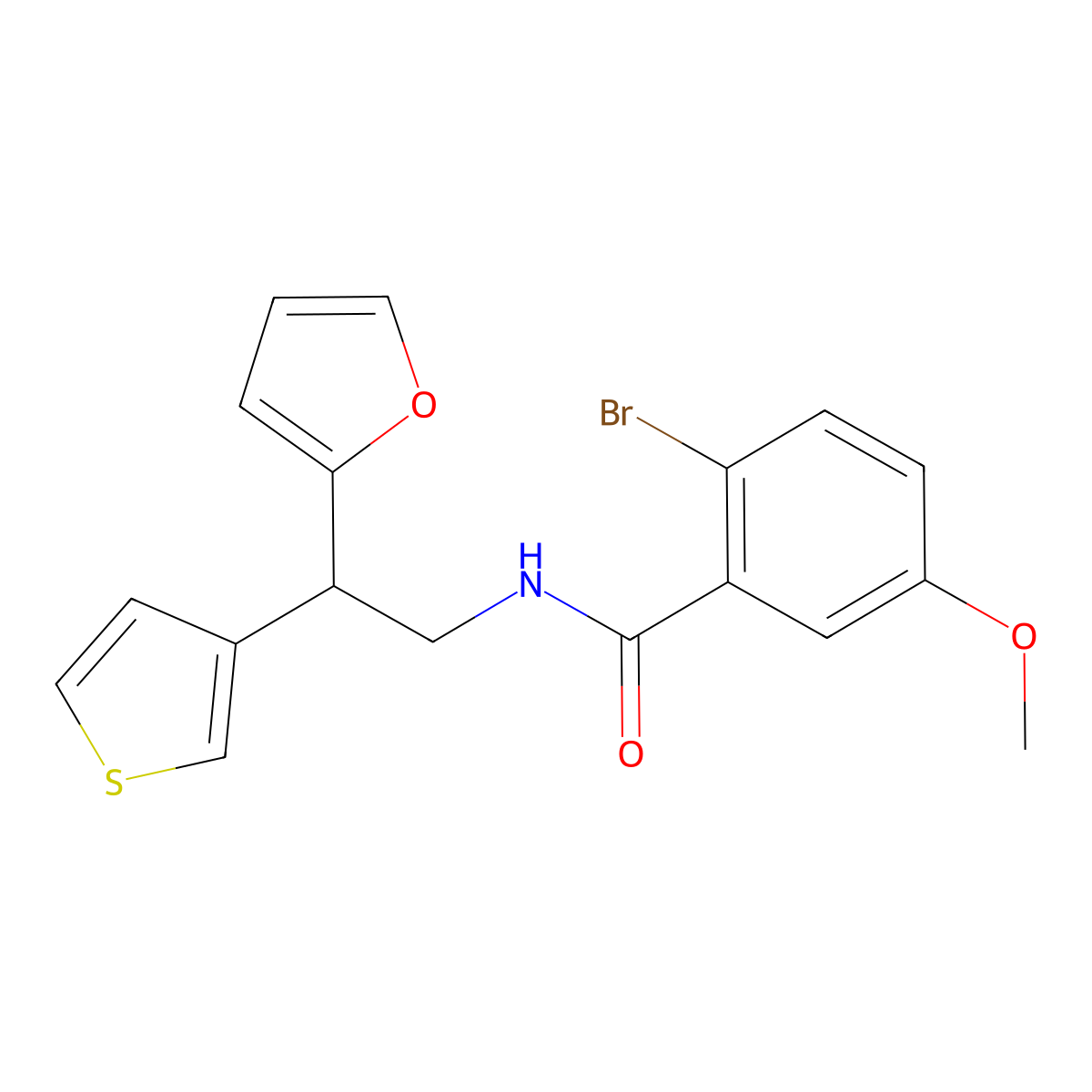 2-bromo-N-[2-(furan-2-yl)-2-(thiophen-3-yl)ethyl]-5-methoxybenzamide molecular structure, CAS 2097892-39-0