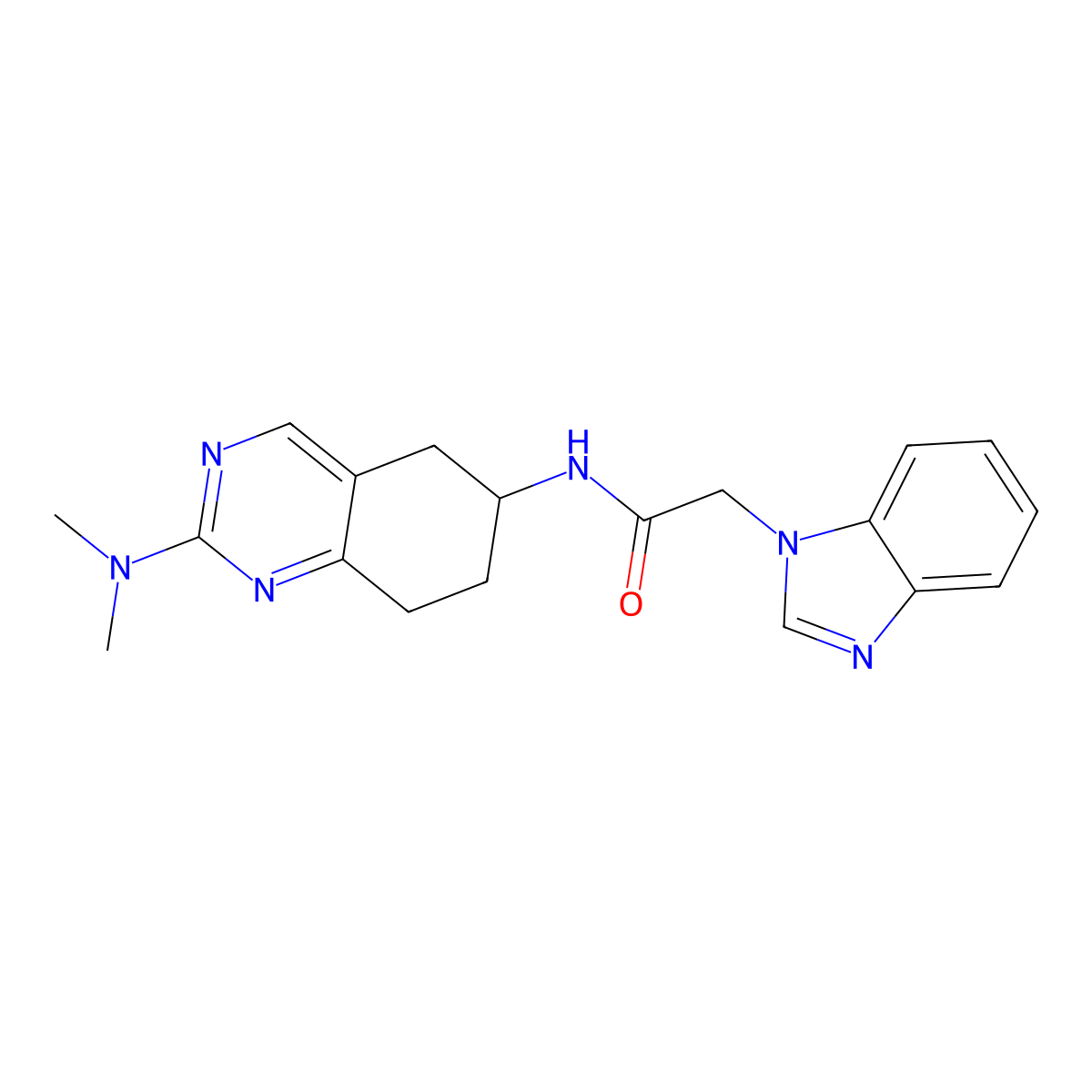 2-(1H-1,3-benzodiazol-1-yl)-N-[2-(dimethylamino)-5,6,7,8-tetrahydroquinazolin-6-yl]acetamide molecular structure, CAS 2097892-46-9
