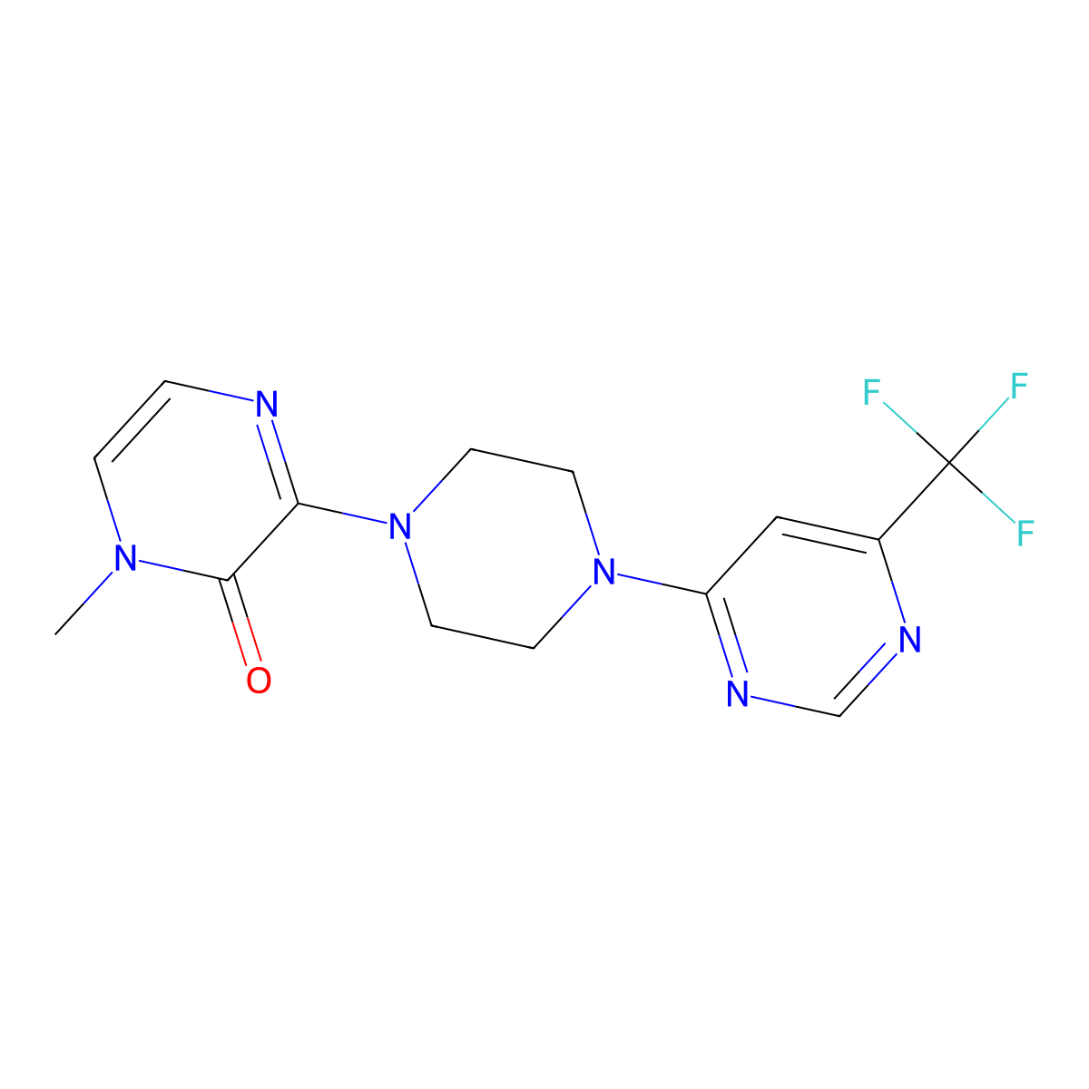 1-Methyl-3-{4-[6-(trifluoromethyl)pyrimidin-4-yl]piperazin-1-yl}-1,2-dihydropyrazin-2-one molecular structure, CAS 2097892-47-0