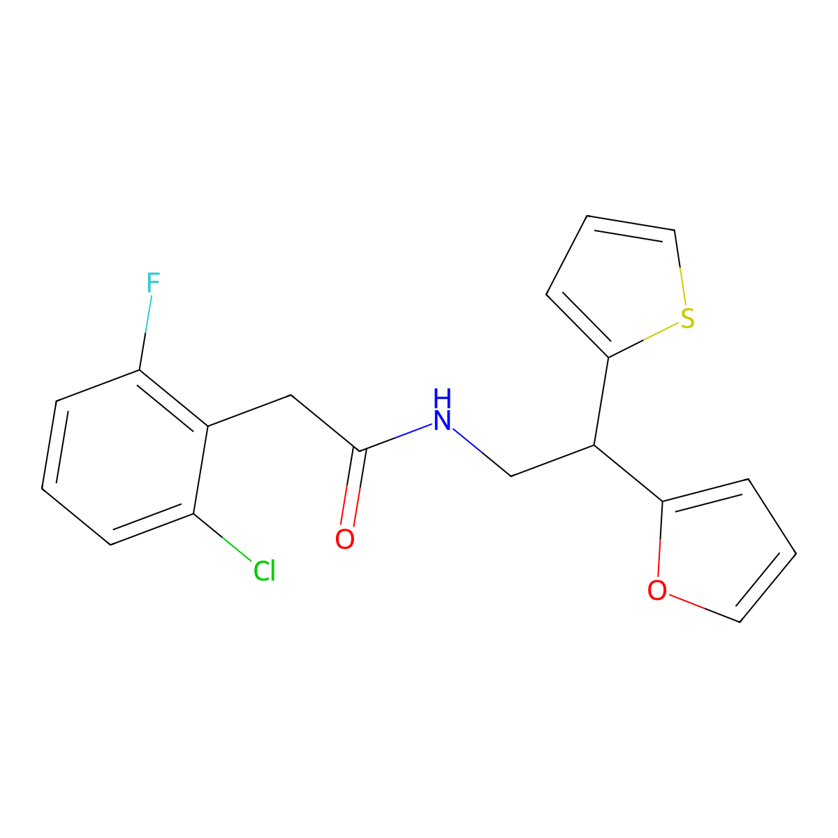 2-(2-chloro-6-fluorophenyl)-N-[2-(furan-2-yl)-2-(thiophen-2-yl)ethyl]acetamide molecular structure, CAS 2097892-49-2