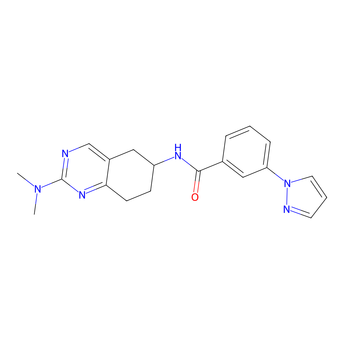 N-[2-(dimethylamino)-5,6,7,8-tetrahydroquinazolin-6-yl]-3-(1H-pyrazol-1-yl)benzamide molecular structure, CAS 2097892-52-7