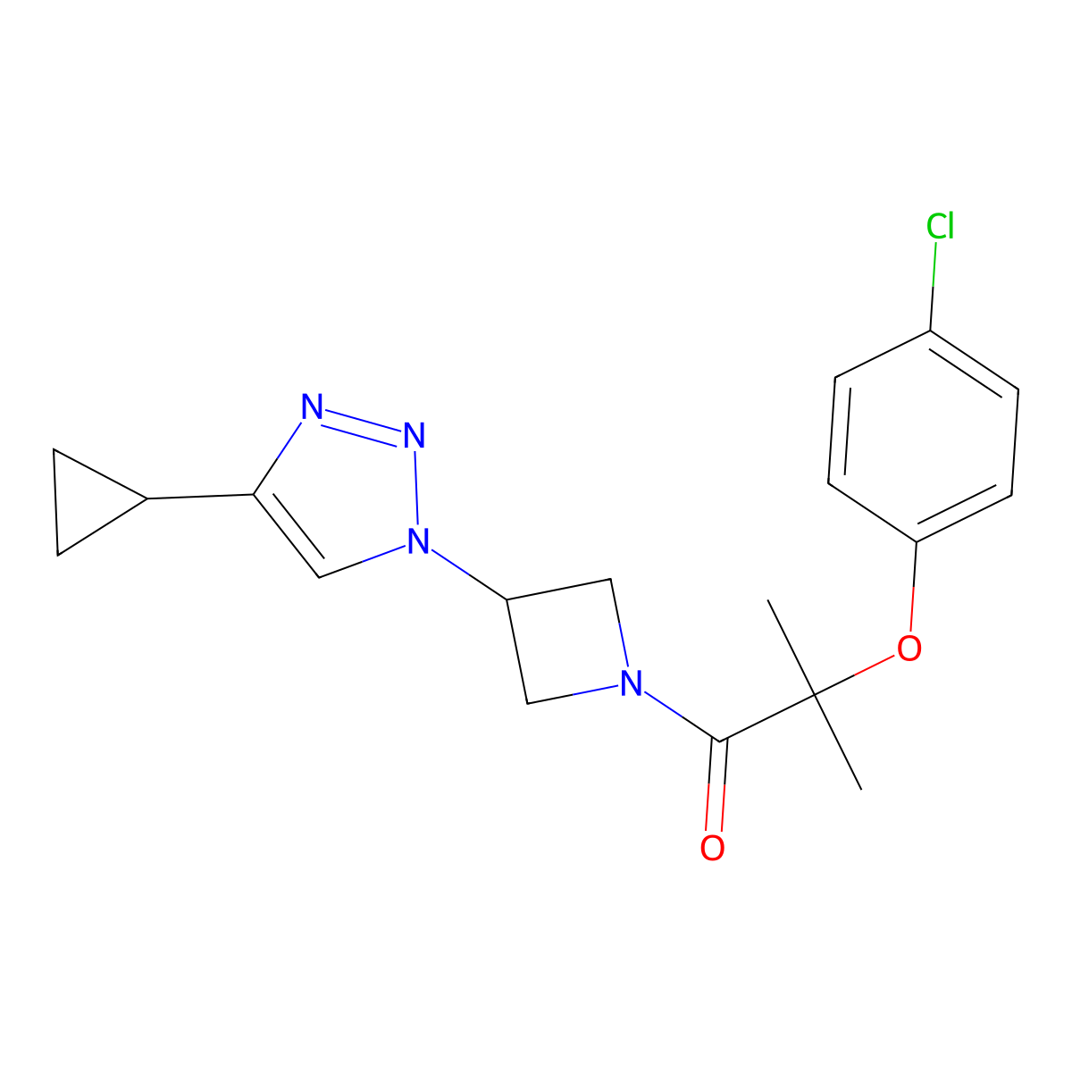 2-(4-chlorophenoxy)-1-(3-(4-cyclopropyl-1H-1,2,3-triazol-1-yl)azetidin-1-yl)-2-methylpropan-1-one molecular structure, CAS 2097892-53-8