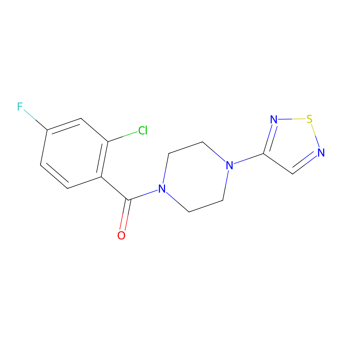 1-(2-Chloro-4-fluorobenzoyl)-4-(1,2,5-thiadiazol-3-yl)piperazine molecular structure, CAS 2097892-56-1
