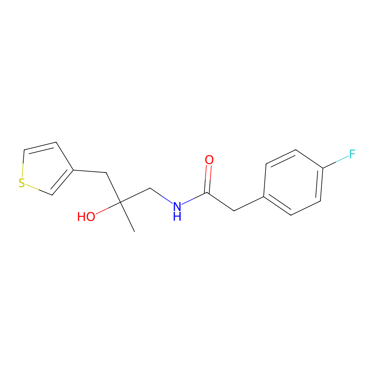 2-(4-fluorophenyl)-N-{2-hydroxy-2-[(thiophen-3-yl)methyl]propyl}acetamide molecular structure, CAS 2097892-57-2