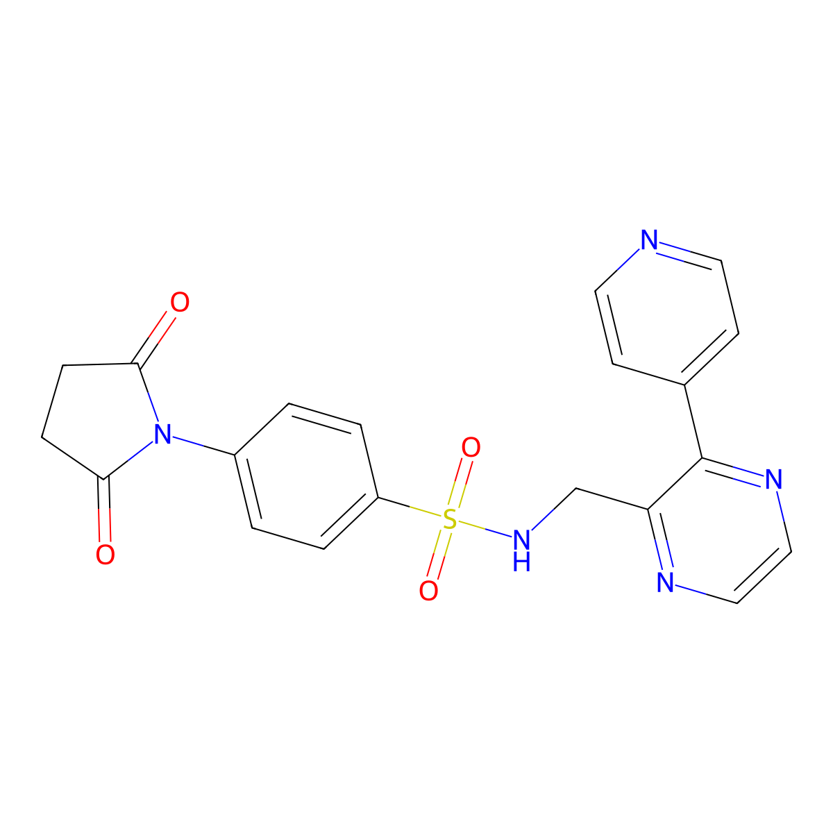 4-(2,5-dioxopyrrolidin-1-yl)-N-{[3-(pyridin-4-yl)pyrazin-2-yl]methyl}benzene-1-sulfonamide molecular structure, CAS 2097892-63-0