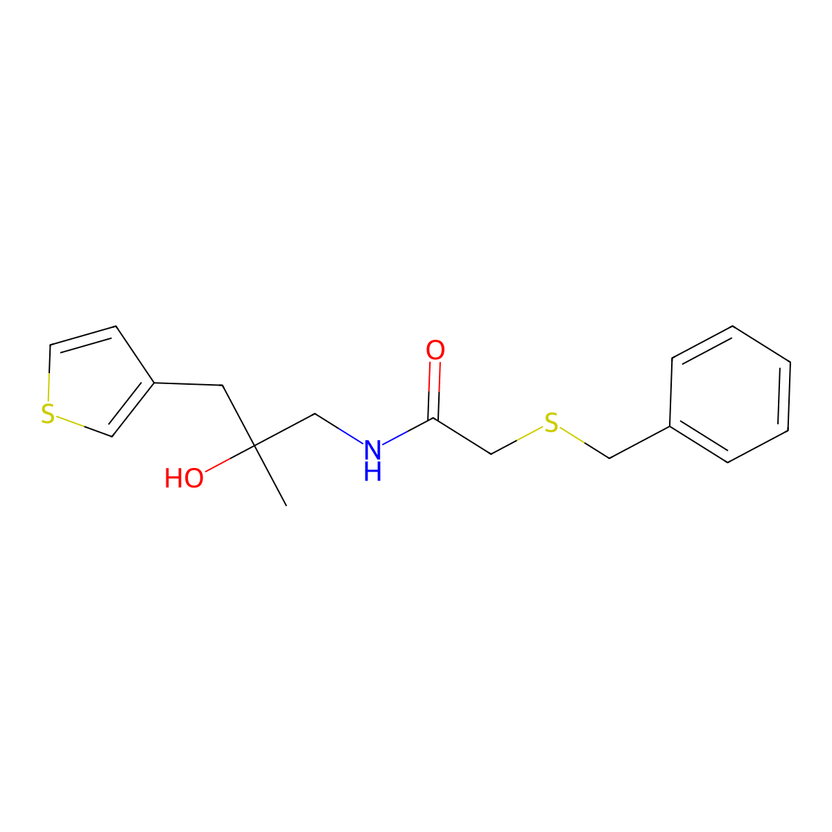 2-(benzylsulfanyl)-N-{2-hydroxy-2-[(thiophen-3-yl)methyl]propyl}acetamide molecular structure, CAS 2097892-68-5