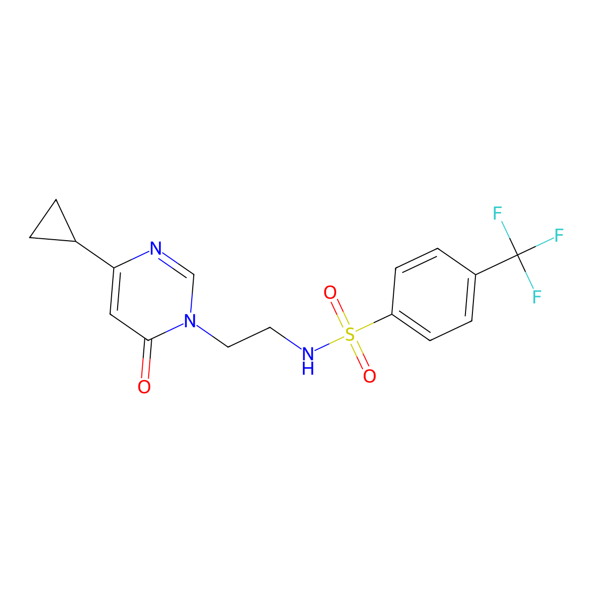 N-[2-(4-cyclopropyl-6-oxo-1,6-dihydropyrimidin-1-yl)ethyl]-4-(trifluoromethyl)benzene-1-sulfonamide molecular structure, CAS 2097892-71-0