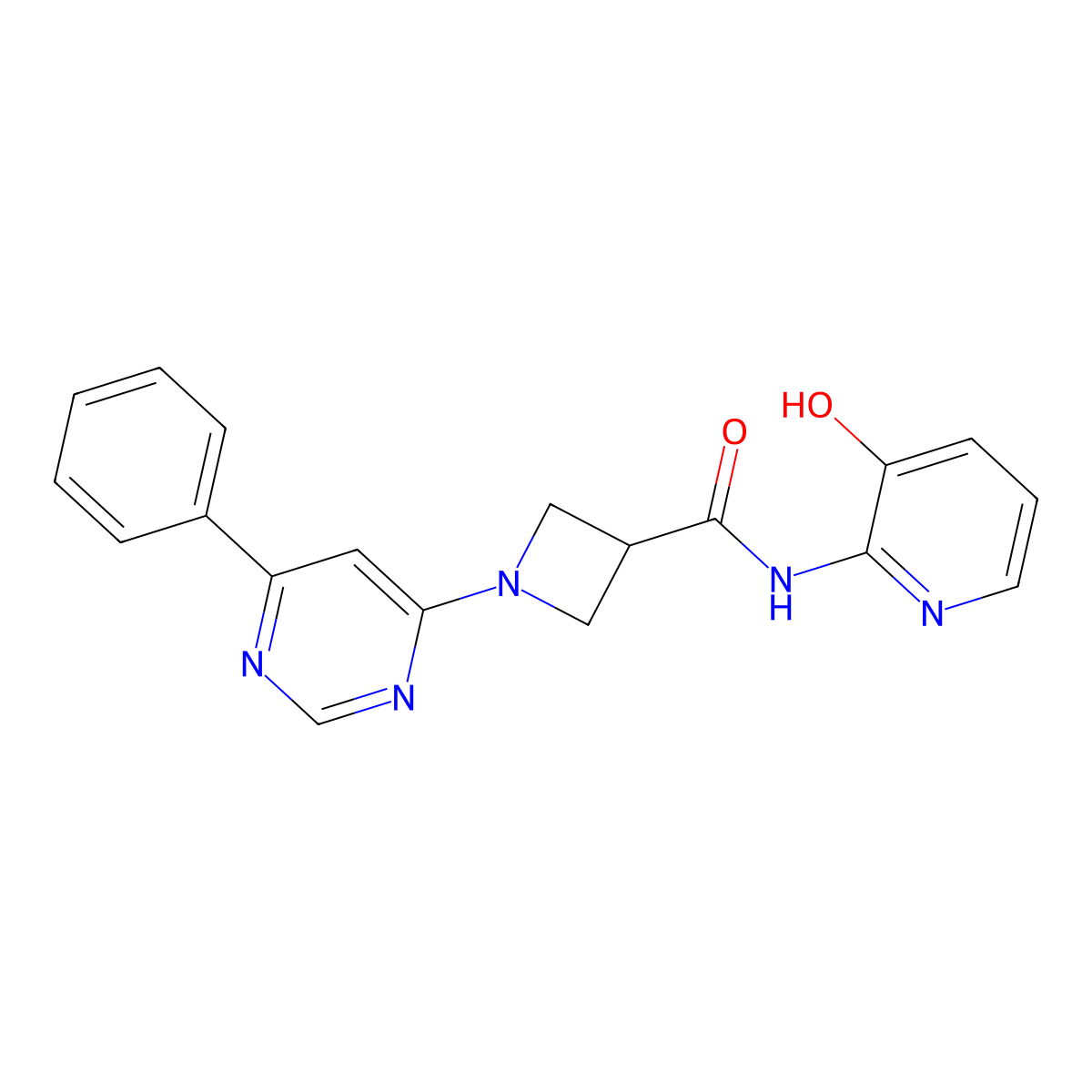 N-(3-hydroxypyridin-2-yl)-1-(6-phenylpyrimidin-4-yl)azetidine-3-carboxamide molecular structure, CAS 2097892-76-5