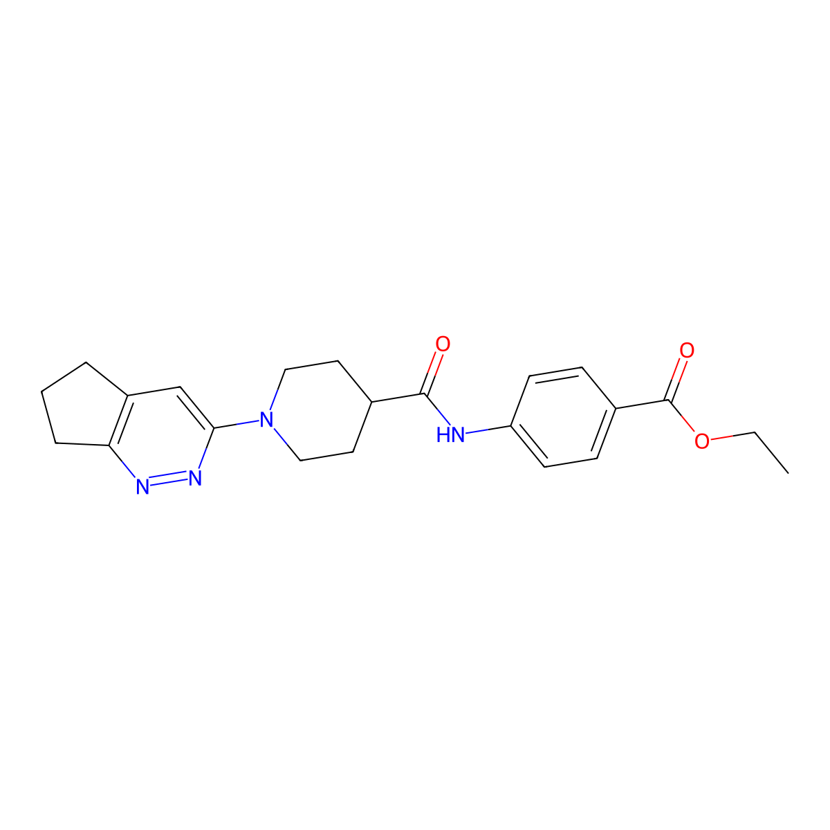 ethyl 4-(1-{5H,6H,7H-cyclopenta[c]pyridazin-3-yl}piperidine-4-amido)benzoate molecular structure, CAS 2097892-81-2
