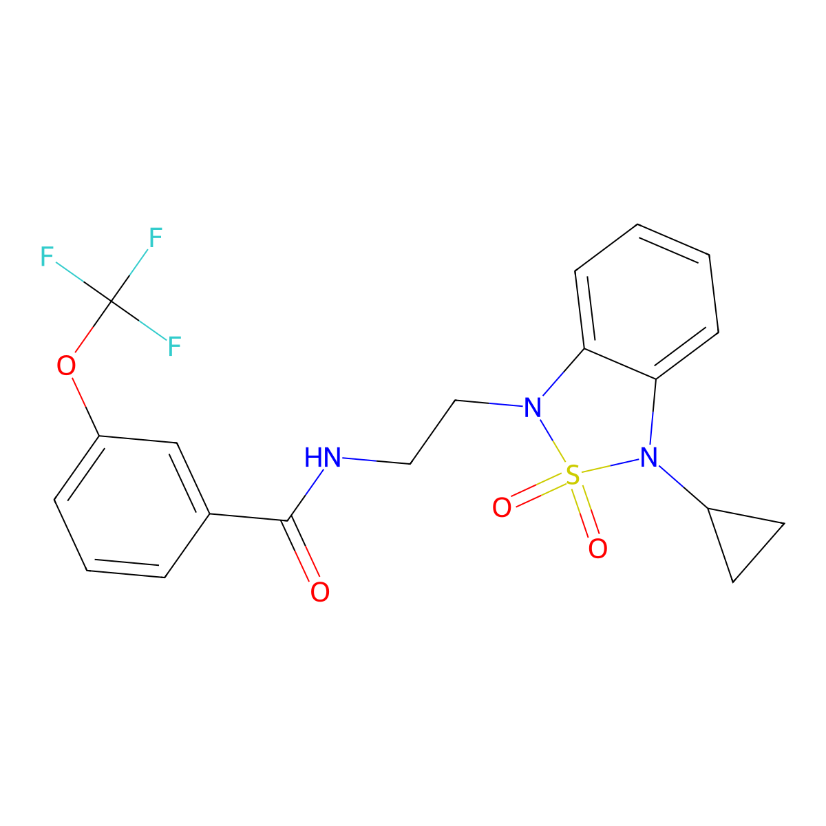 N-[2-(3-cyclopropyl-2,2-dioxo-1,3-dihydro-2lambda6,1,3-benzothiadiazol-1-yl)ethyl]-3-(trifluoromethoxy)benzamide molecular structure, CAS 2097892-82-3