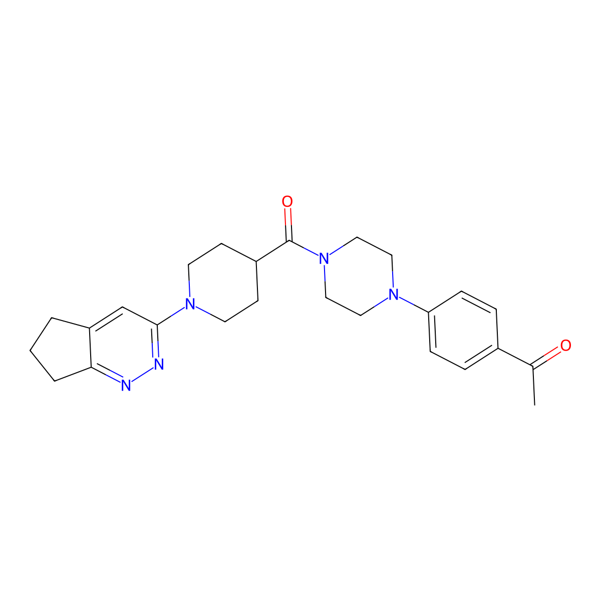 1-{4-[4-(1-{5H,6H,7H-cyclopenta[c]pyridazin-3-yl}piperidine-4-carbonyl)piperazin-1-yl]phenyl}ethan-1-one molecular structure, CAS 2097892-84-5