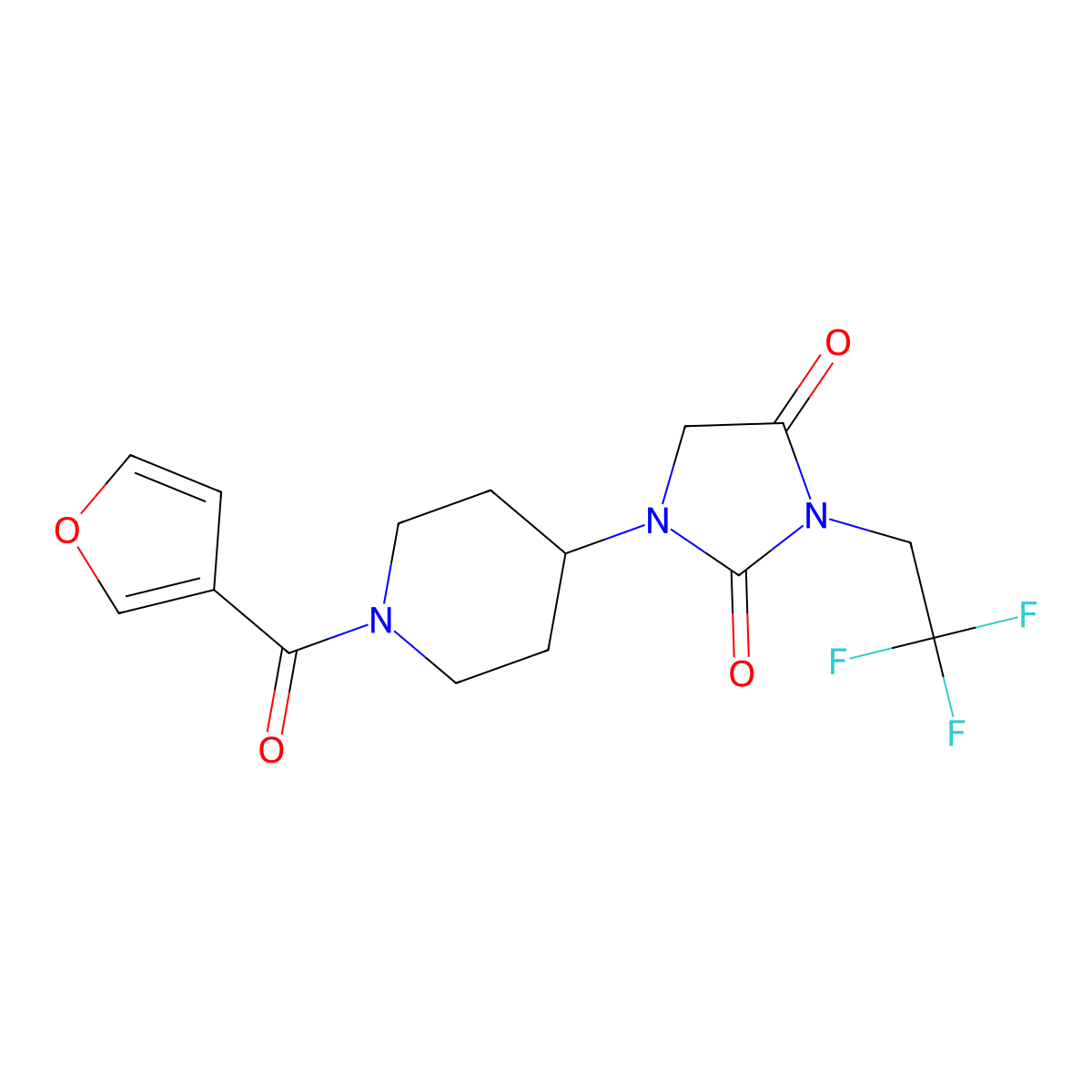 1-[1-(Furan-3-carbonyl)piperidin-4-yl]-3-(2,2,2-trifluoroethyl)imidazolidine-2,4-dione molecular structure, CAS 2097892-87-8