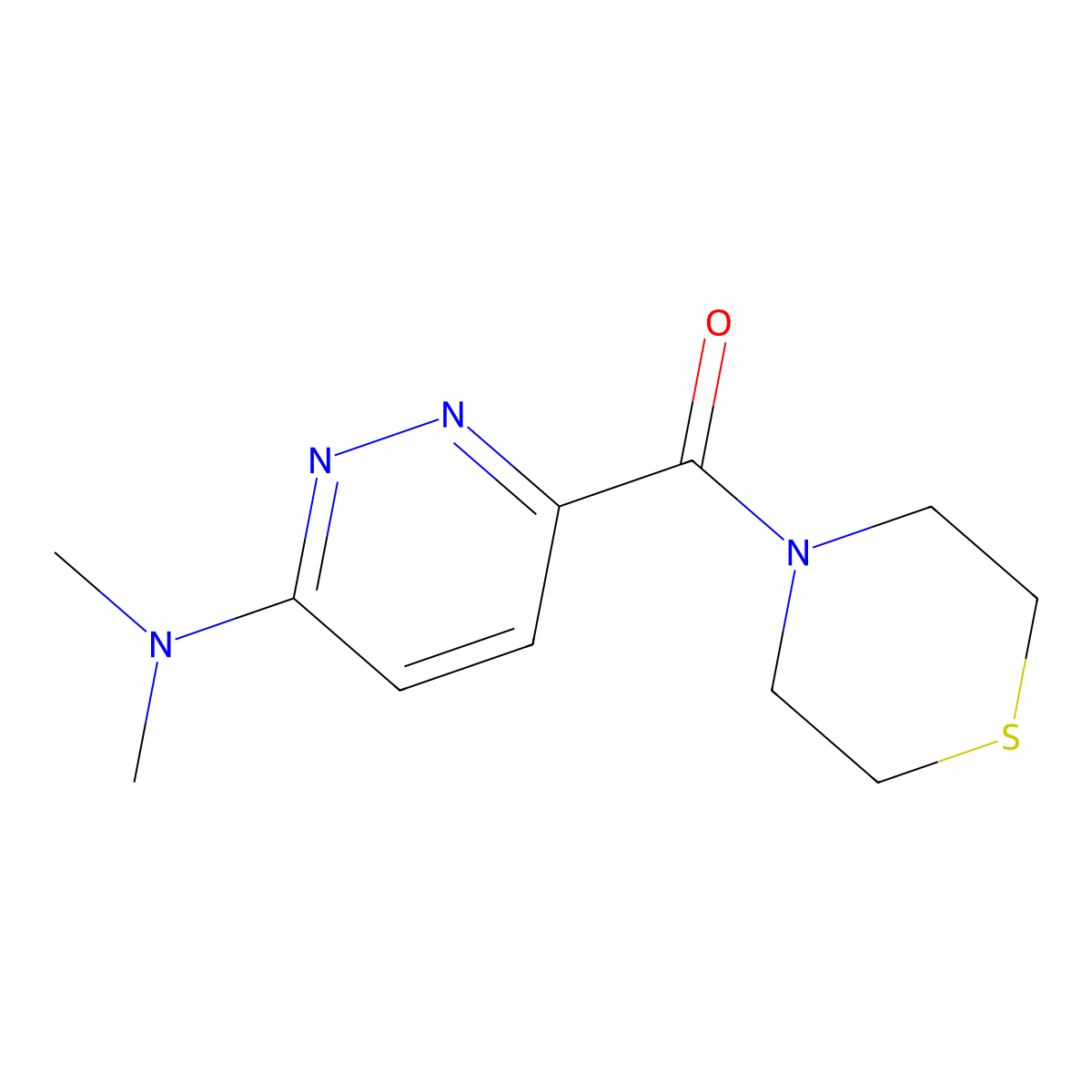 N,N-dimethyl-6-(thiomorpholine-4-carbonyl)pyridazin-3-amine molecular structure, CAS 2097892-88-9