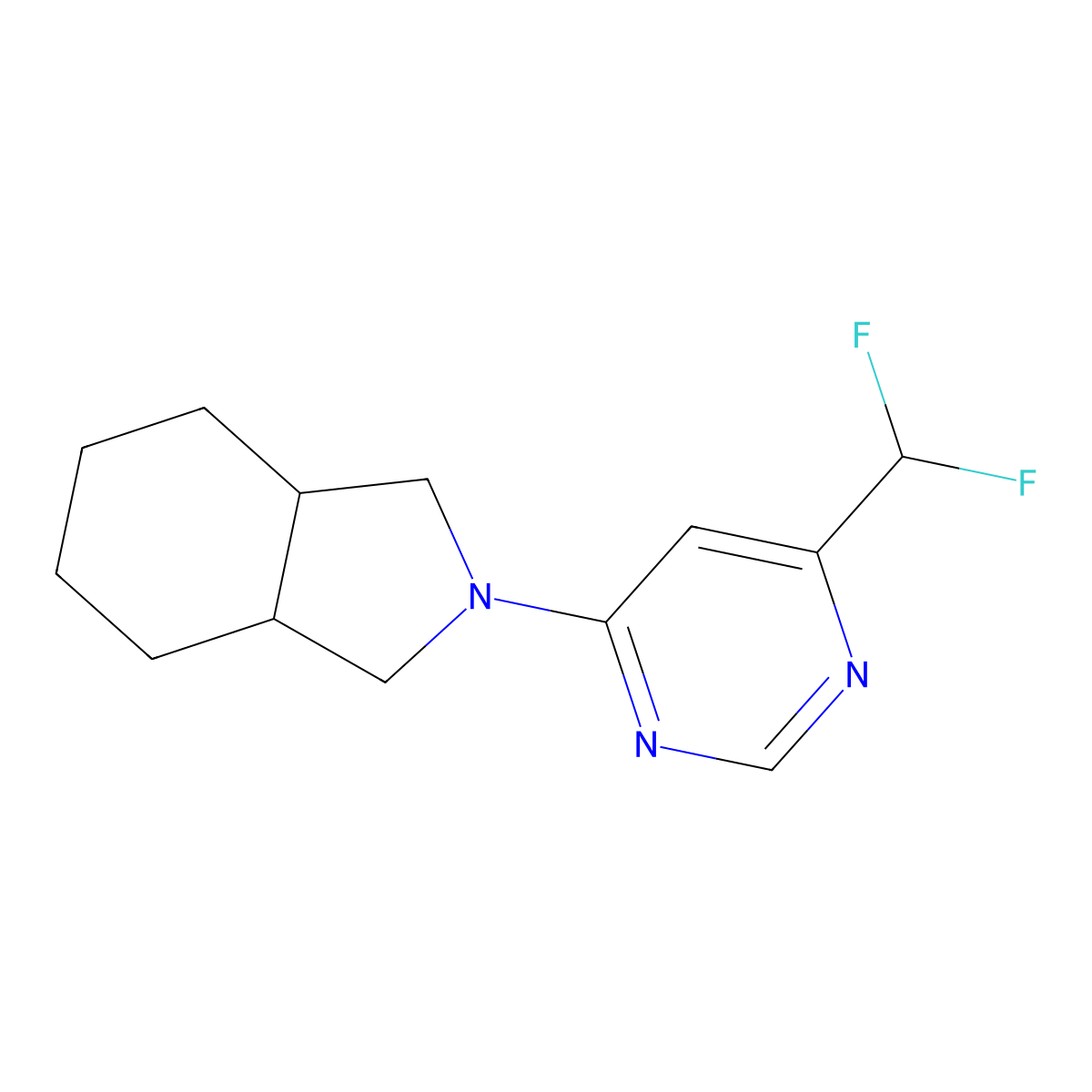 2-[6-(difluoromethyl)pyrimidin-4-yl]-octahydro-1H-isoindole molecular structure, CAS 2097892-94-7
