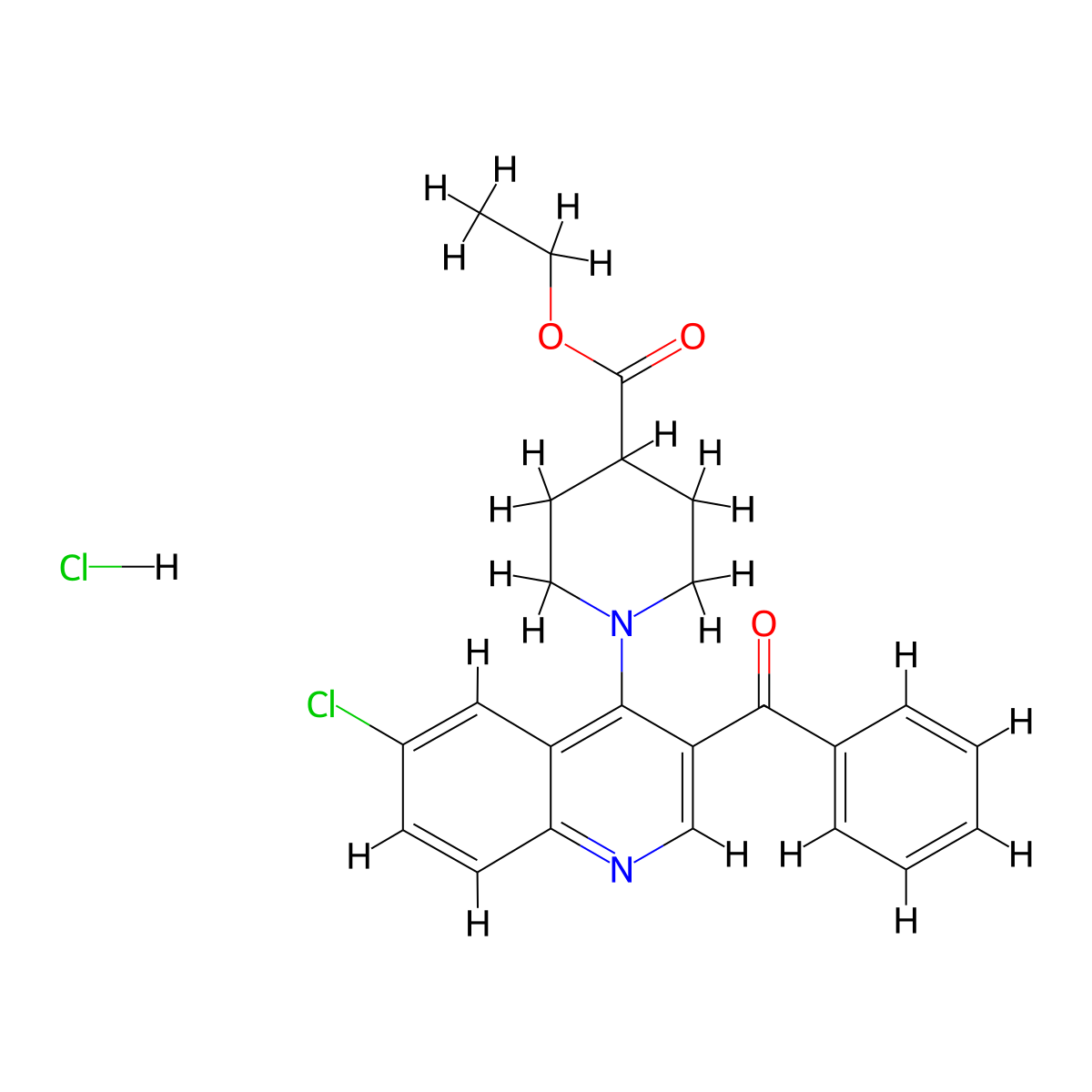Ethyl 1-(3-benzoyl-6-chloroquinolin-4-yl)piperidine-4-carboxylate hydrochloride molecular structure, CAS 2097892-96-9