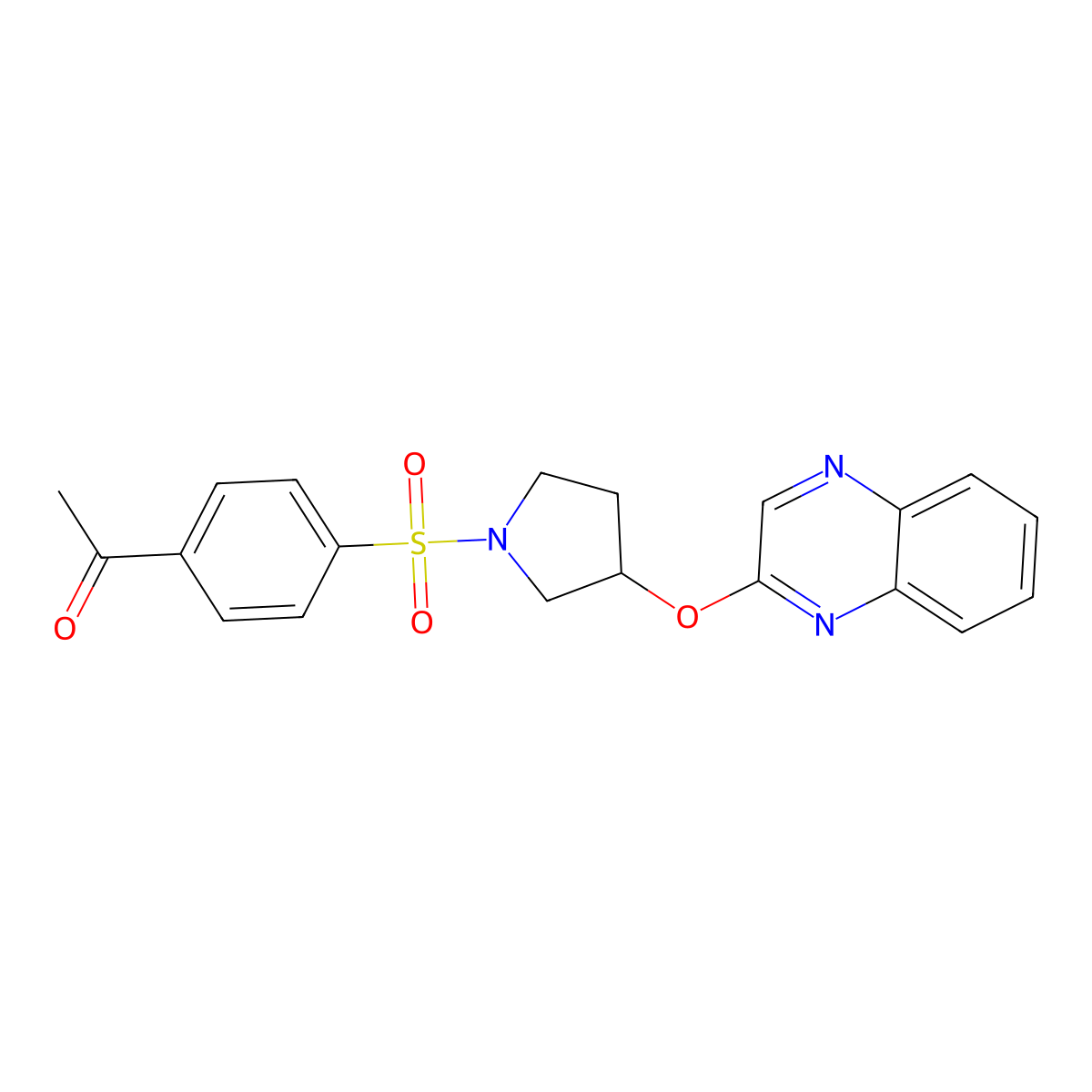 1-(4-{[3-(Quinoxalin-2-yloxy)pyrrolidin-1-yl]sulfonyl}phenyl)ethan-1-one molecular structure, CAS 2097893-01-9