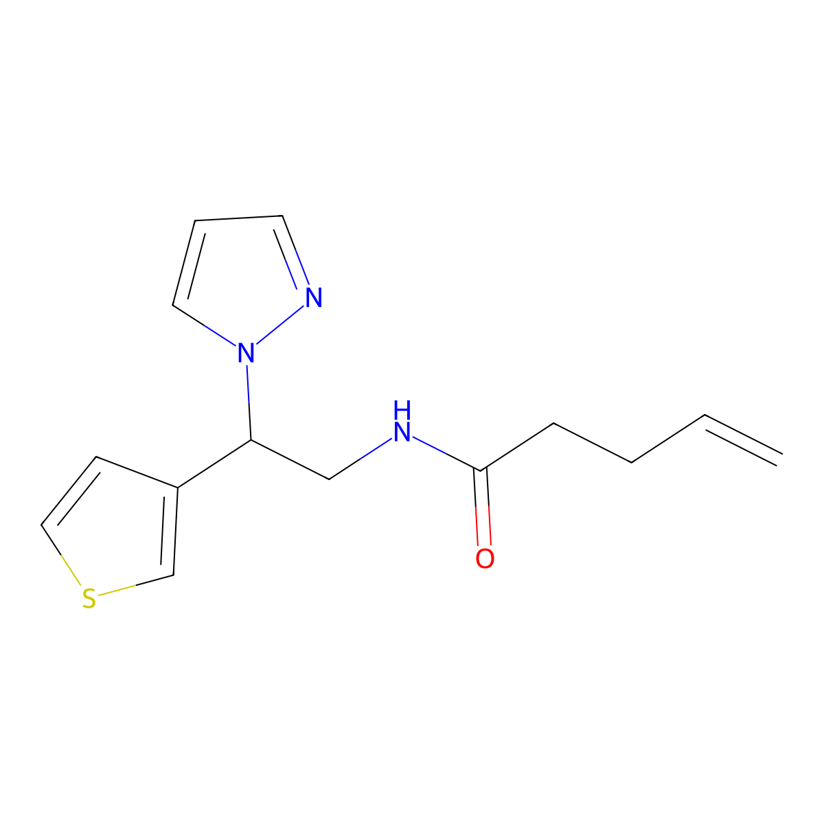 N-[2-(1H-pyrazol-1-yl)-2-(thiophen-3-yl)ethyl]pent-4-enamide molecular structure, CAS 2097893-03-1
