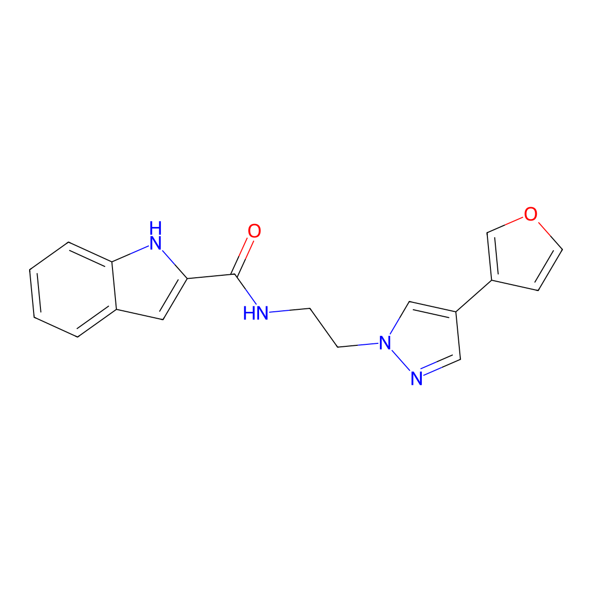 N-{2-[4-(furan-3-yl)-1H-pyrazol-1-yl]ethyl}-1H-indole-2-carboxamide molecular structure, CAS 2097893-10-0