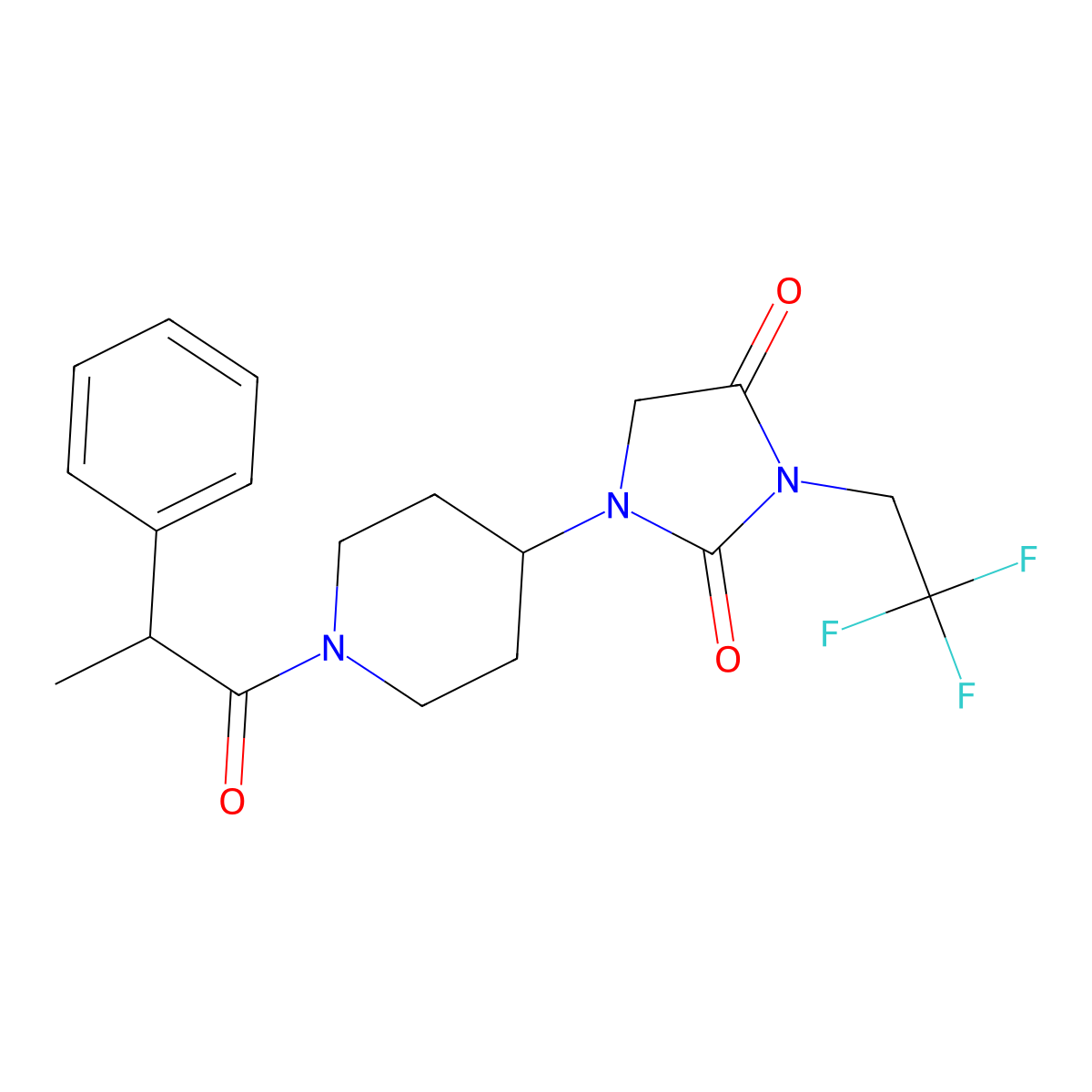 1-[1-(2-Phenylpropanoyl)piperidin-4-yl]-3-(2,2,2-trifluoroethyl)imidazolidine-2,4-dione molecular structure, CAS 2097893-11-1