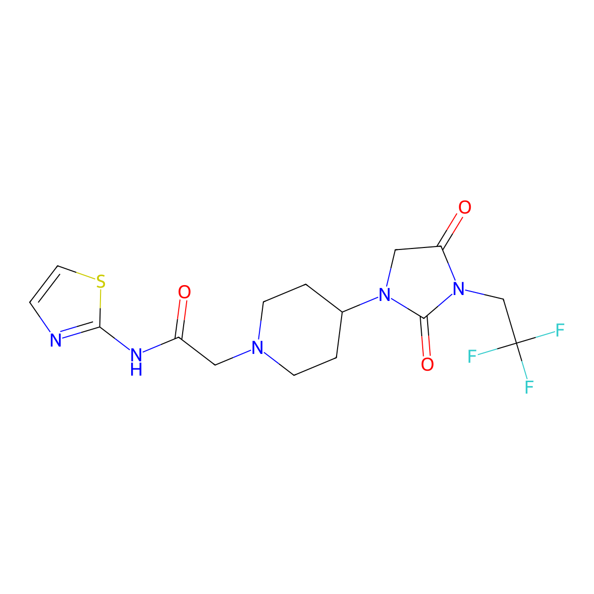 2-{4-[2,4-dioxo-3-(2,2,2-trifluoroethyl)imidazolidin-1-yl]piperidin-1-yl}-N-(1,3-thiazol-2-yl)acetamide molecular structure, CAS 2097893-14-4