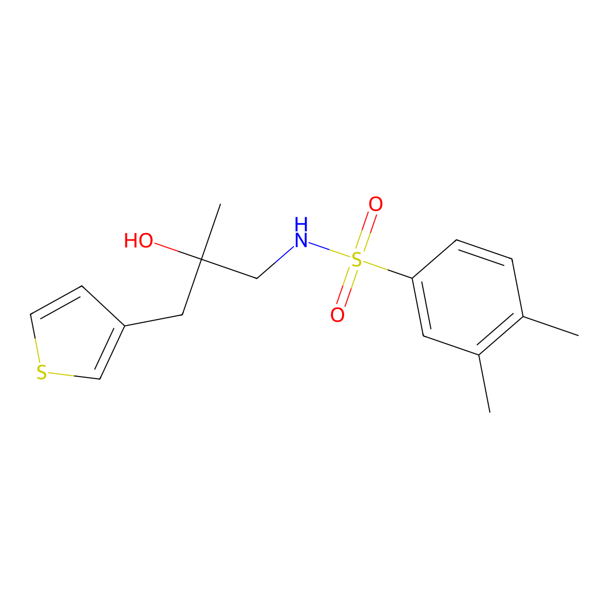 N-{2-hydroxy-2-[(thiophen-3-yl)methyl]propyl}-3,4-dimethylbenzene-1-sulfonamide molecular structure, CAS 2097893-15-5