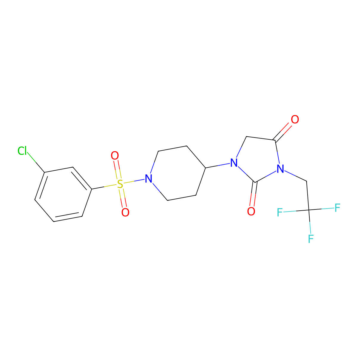 1-[1-(3-Chlorobenzenesulfonyl)piperidin-4-yl]-3-(2,2,2-trifluoroethyl)imidazolidine-2,4-dione molecular structure, CAS 2097893-16-6