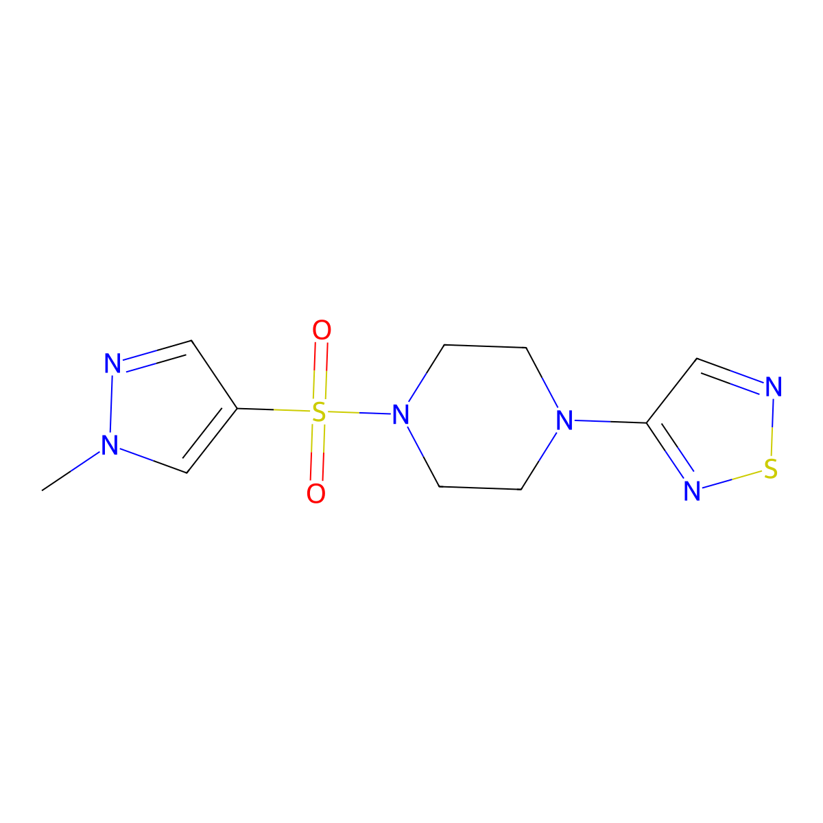 1-[(1-methyl-1H-pyrazol-4-yl)sulfonyl]-4-(1,2,5-thiadiazol-3-yl)piperazine molecular structure, CAS 2097893-17-7