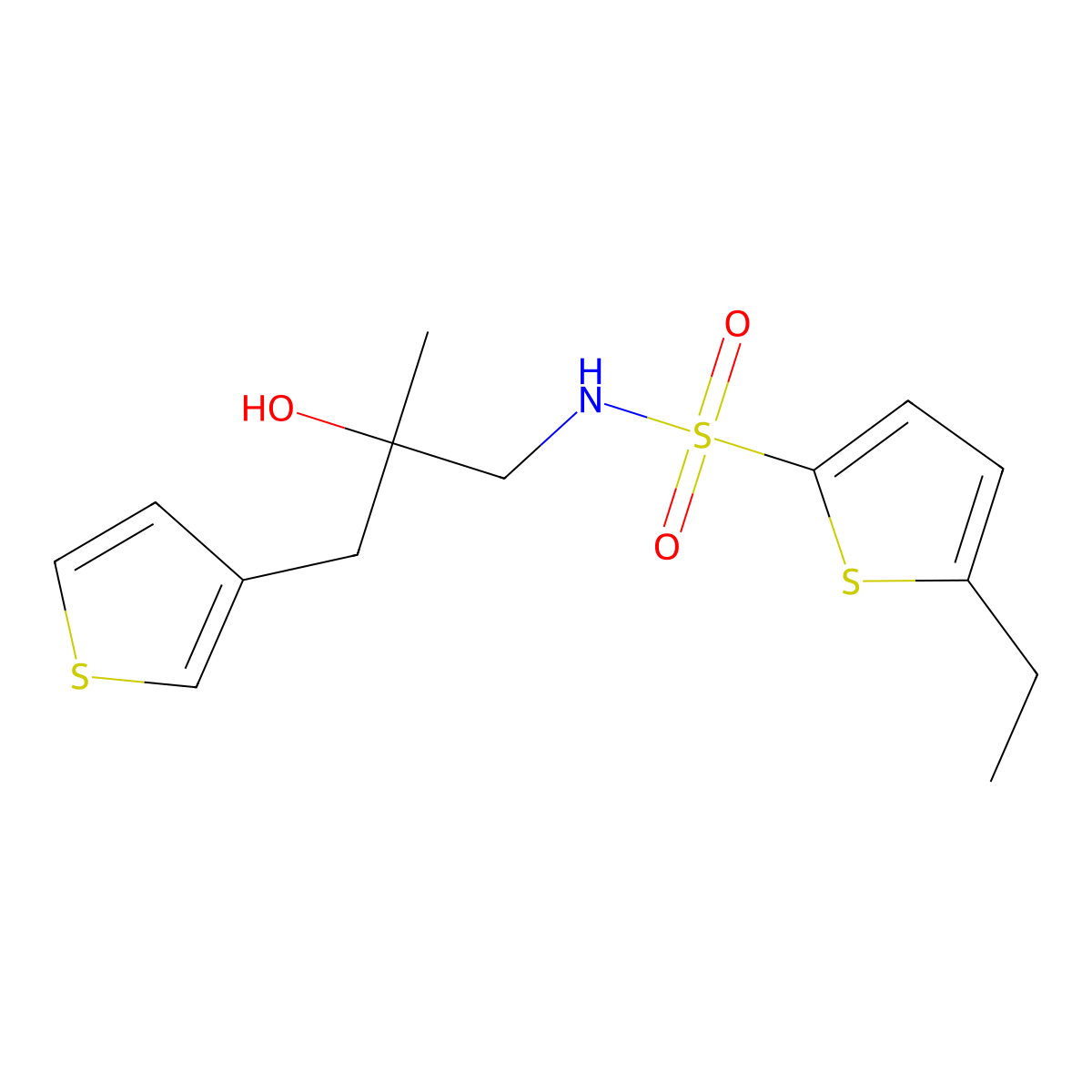 S-(5-ethylthiophen-2-yl)-2-hydroxy-2-methyl-3-(thiophen-3-yl)propane-1-sulfonamido molecular structure, CAS 2097893-18-8