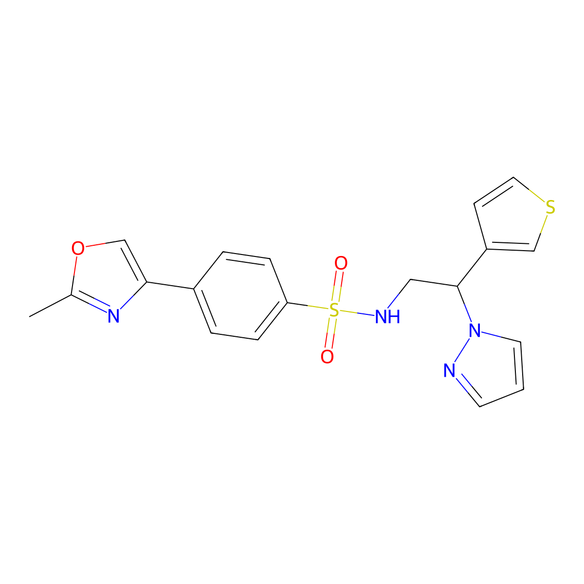 4-(2-methyl-1,3-oxazol-4-yl)-N-[2-(1H-pyrazol-1-yl)-2-(thiophen-3-yl)ethyl]benzene-1-sulfonamide molecular structure, CAS 2097893-19-9