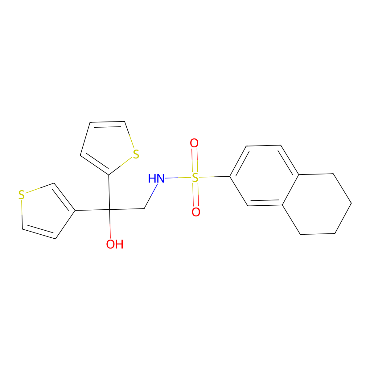 N-(2-hydroxy-2-(thiophen-2-yl)-2-(thiophen-3-yl)ethyl)-5,6,7,8-tetrahydronaphthalene-2-sulfonamide molecular structure, CAS 2097893-30-4