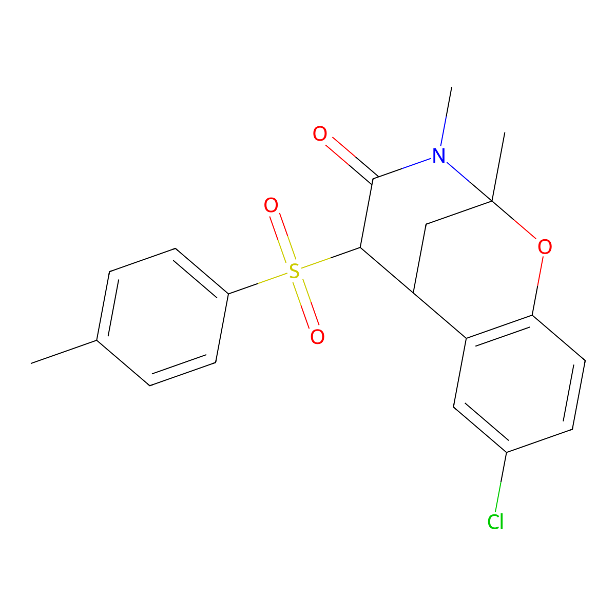 4-Chloro-9,10-dimethyl-12-(4-methylbenzenesulfonyl)-8-oxa-10-azatricyclo[7.3.1.0^{2,7}]trideca-2,4,6-trien-11-one molecular structure, CAS 2097893-39-3