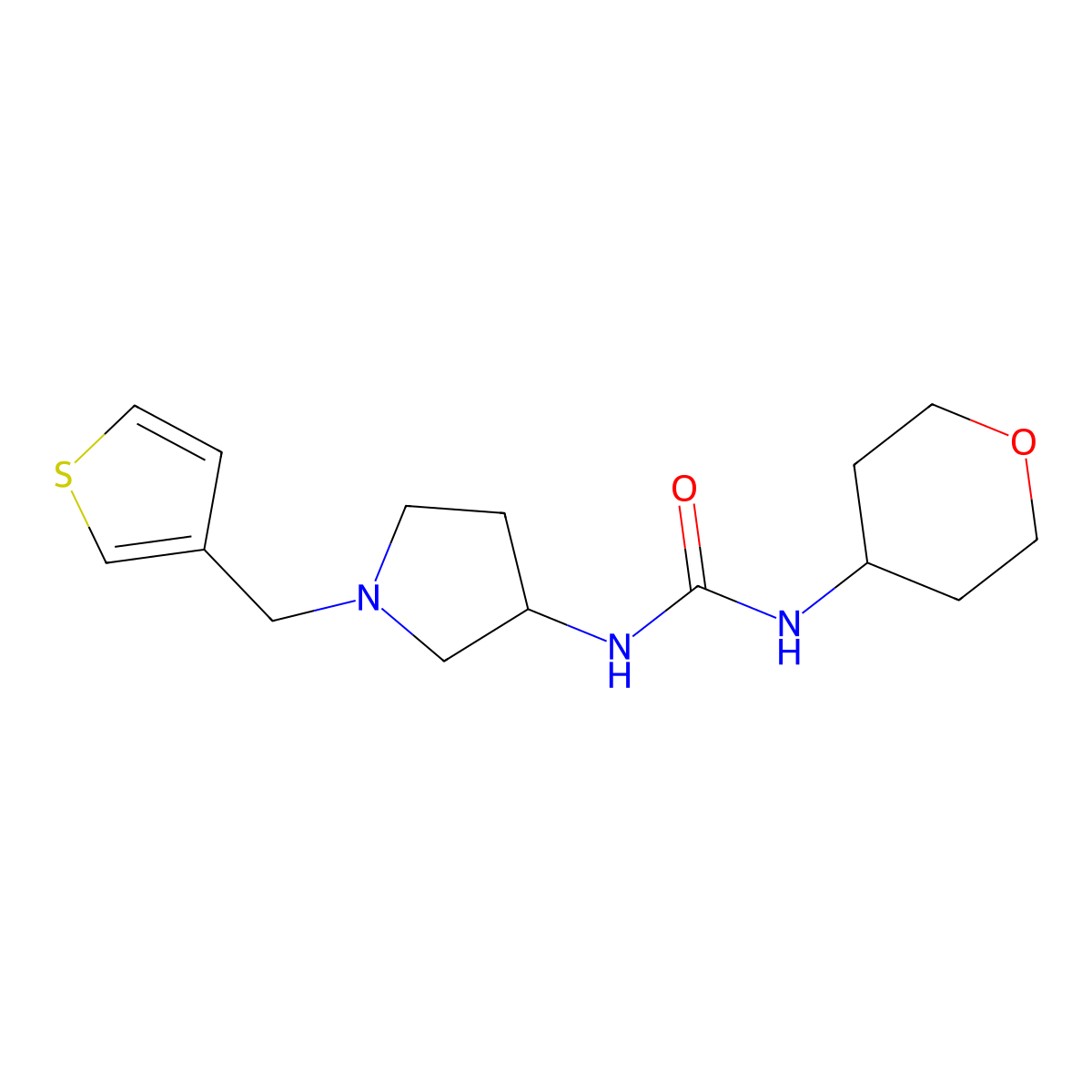 1-(Oxan-4-yl)-3-{1-[(thiophen-3-yl)methyl]pyrrolidin-3-yl}urea molecular structure, CAS 2097893-40-6