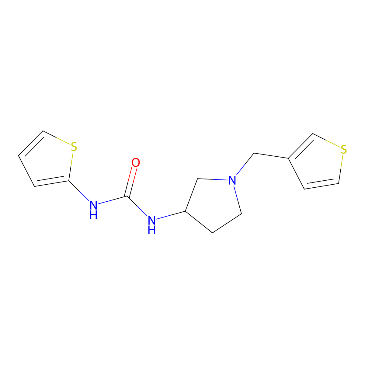 3-(Thiophen-2-yl)-1-{1-[(thiophen-3-yl)methyl]pyrrolidin-3-yl}urea molecular structure, CAS 2097893-42-8