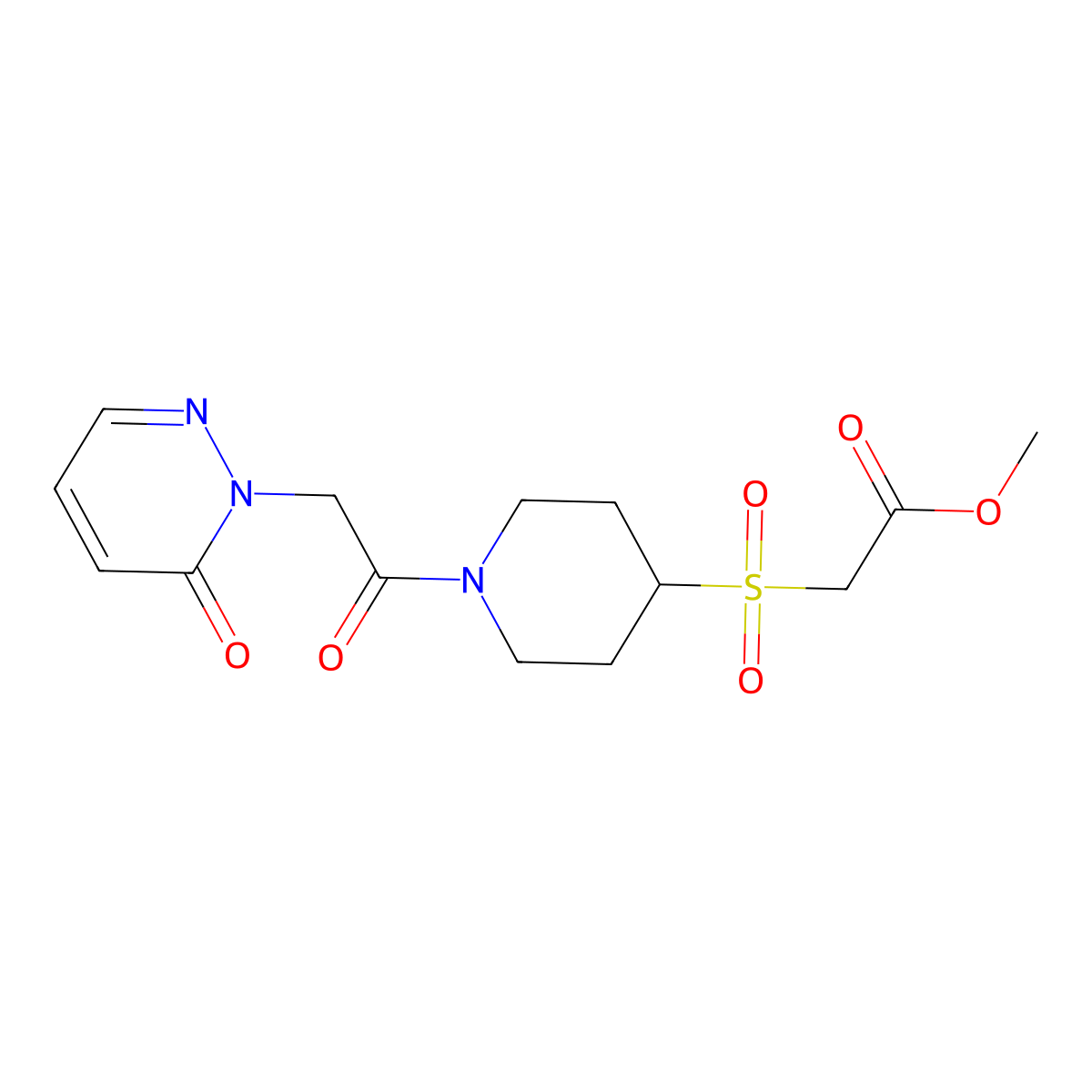methyl 2-((1-(2-(6-oxopyridazin-1(6H)-yl)acetyl)piperidin-4-yl)sulfonyl)acetate molecular structure, CAS 2097893-43-9