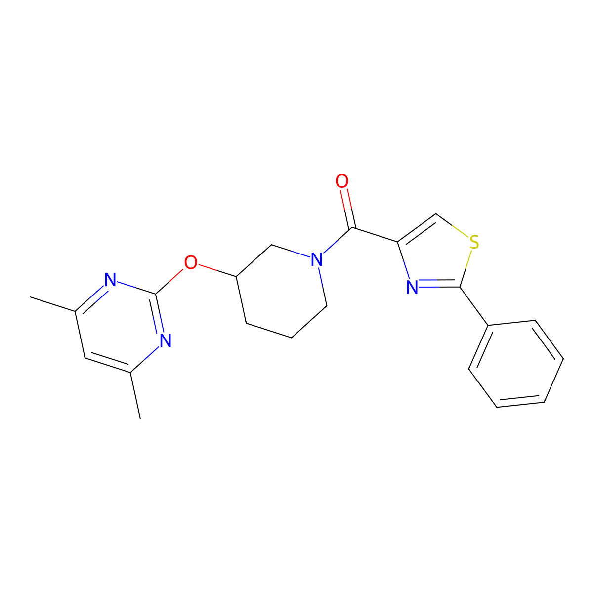 (3-((4,6-Dimethylpyrimidin-2-yl)oxy)piperidin-1-yl)(2-phenylthiazol-4-yl)methanone molecular structure, CAS 2097893-45-1